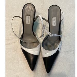 MAX MARA Women's Colorblock Pointed Slingback Heels 37.5 White/Black Leather